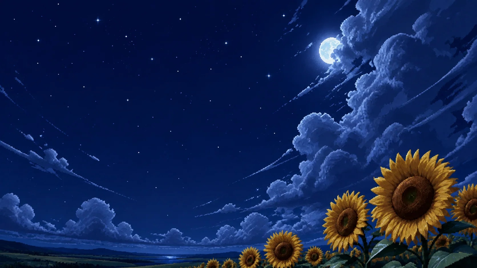 Sunflower field under a starry night sky